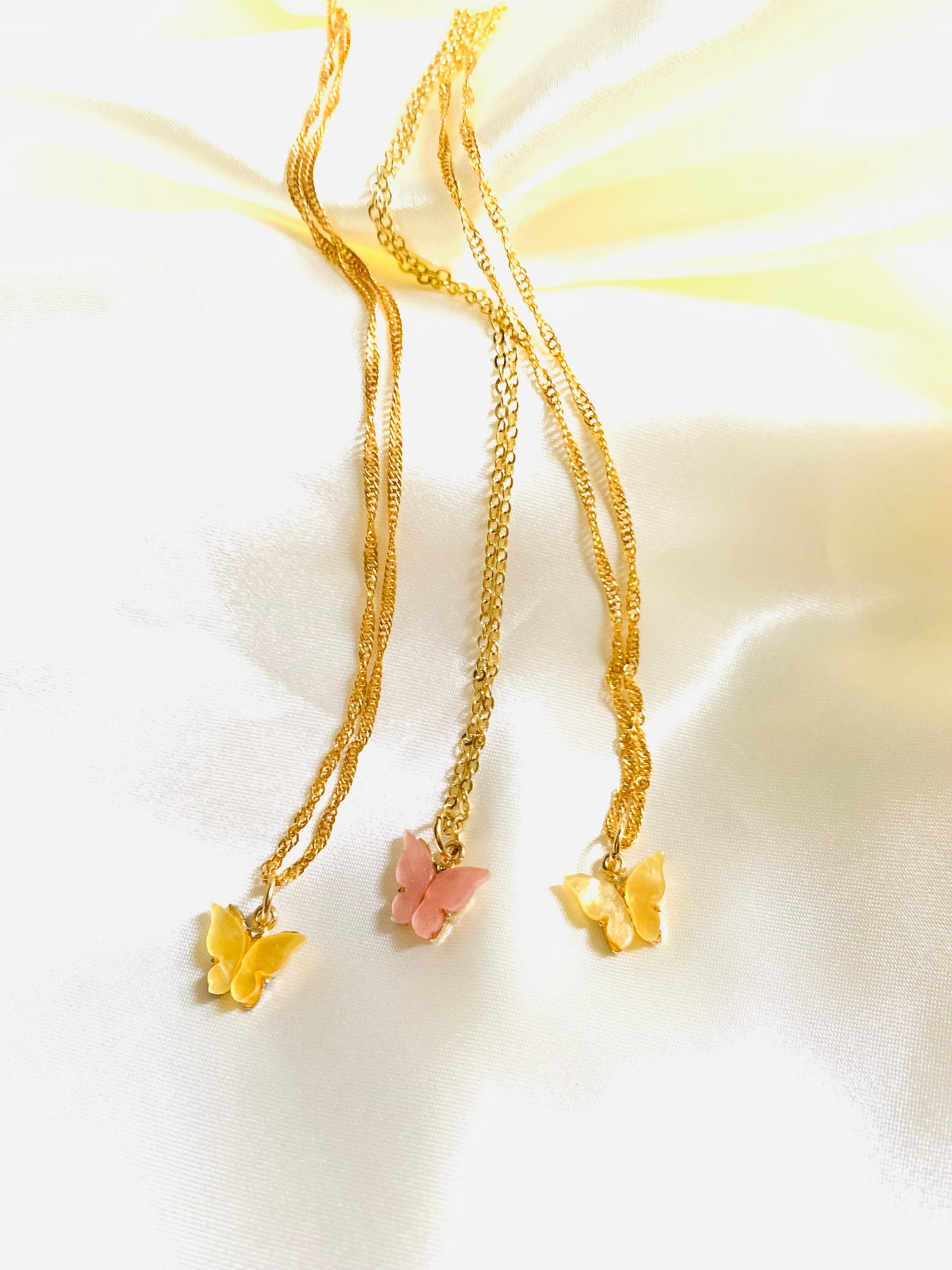 Pink butterfly necklace