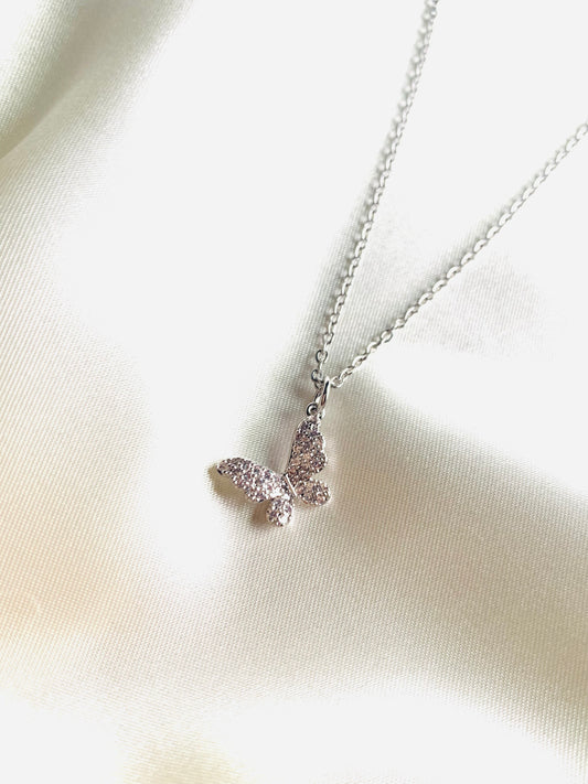 Pave butterfly necklace